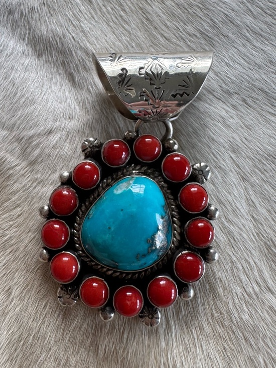 Jewelry - Zachariah David Persian Turquoise & Red Coral Pendant